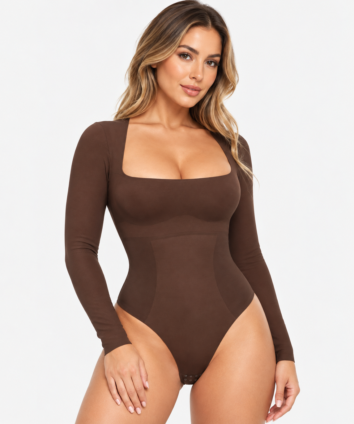 Long Sleeve Square Neck Shapewear Bodysuit