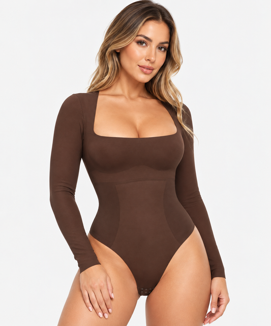 Long Sleeve Square Neck Shapewear Bodysuit